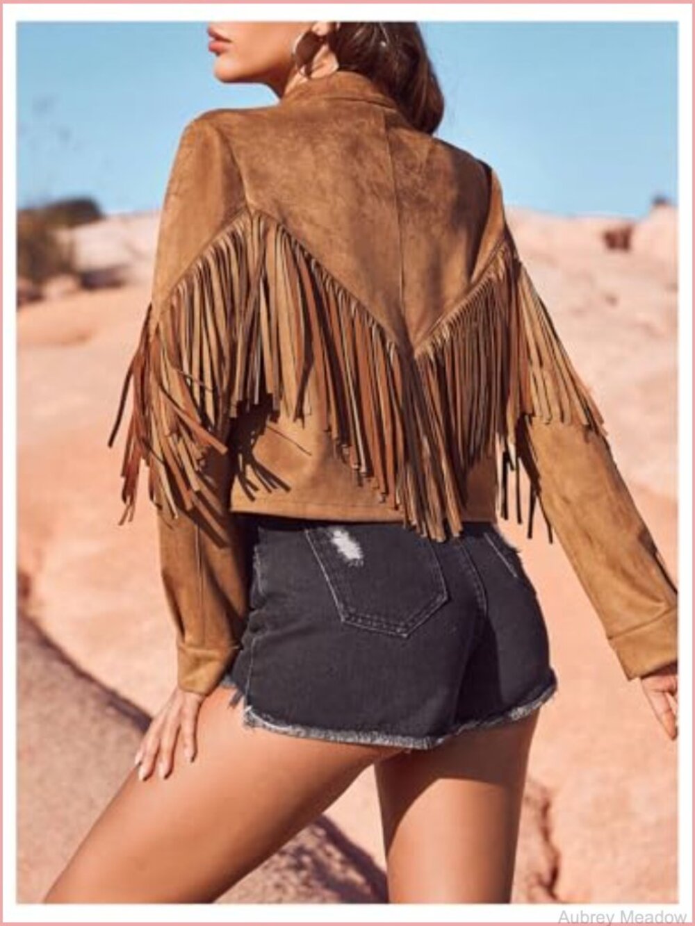 Faux Suede Fringe Open Front Long Sleeve Cardigan Jacket Western Country - Picture 2 of 5